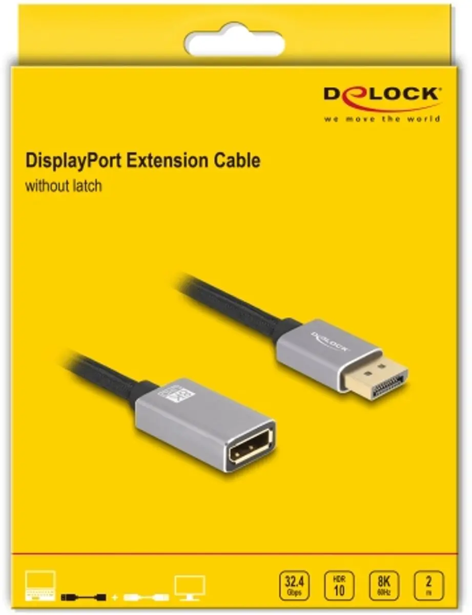 Delock DisplayPort Kabel 8K 60Hz 2m - Grijs/Zwart