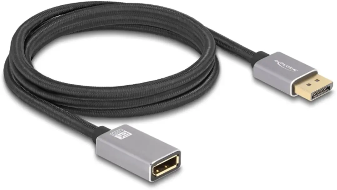 Delock DisplayPort Kabel 8K 60Hz 2m - Grijs/Zwart