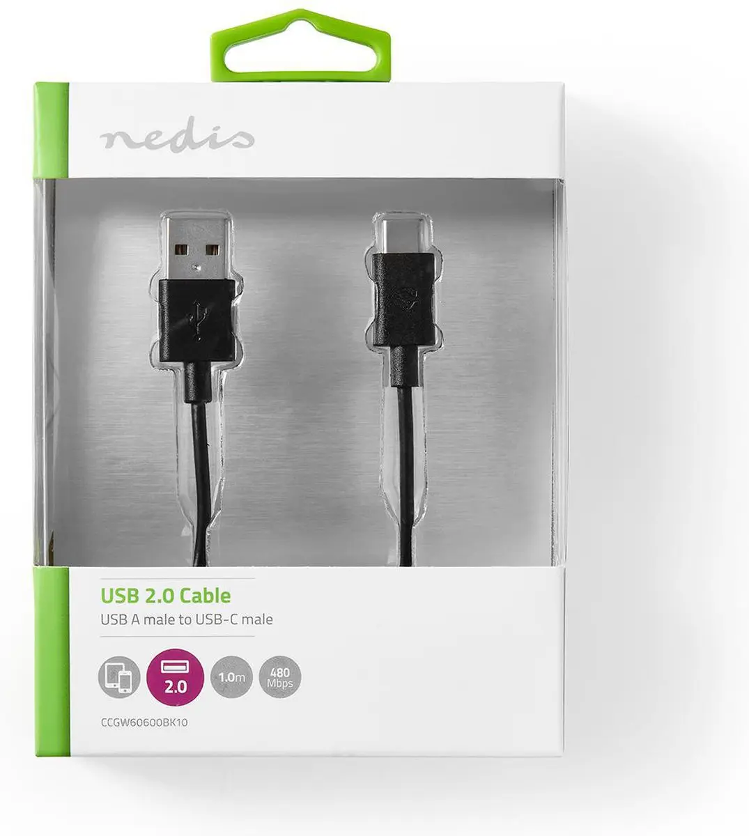 Nedis USB 2.0 USB-A naar USB-C Kabel 1m - Zwart