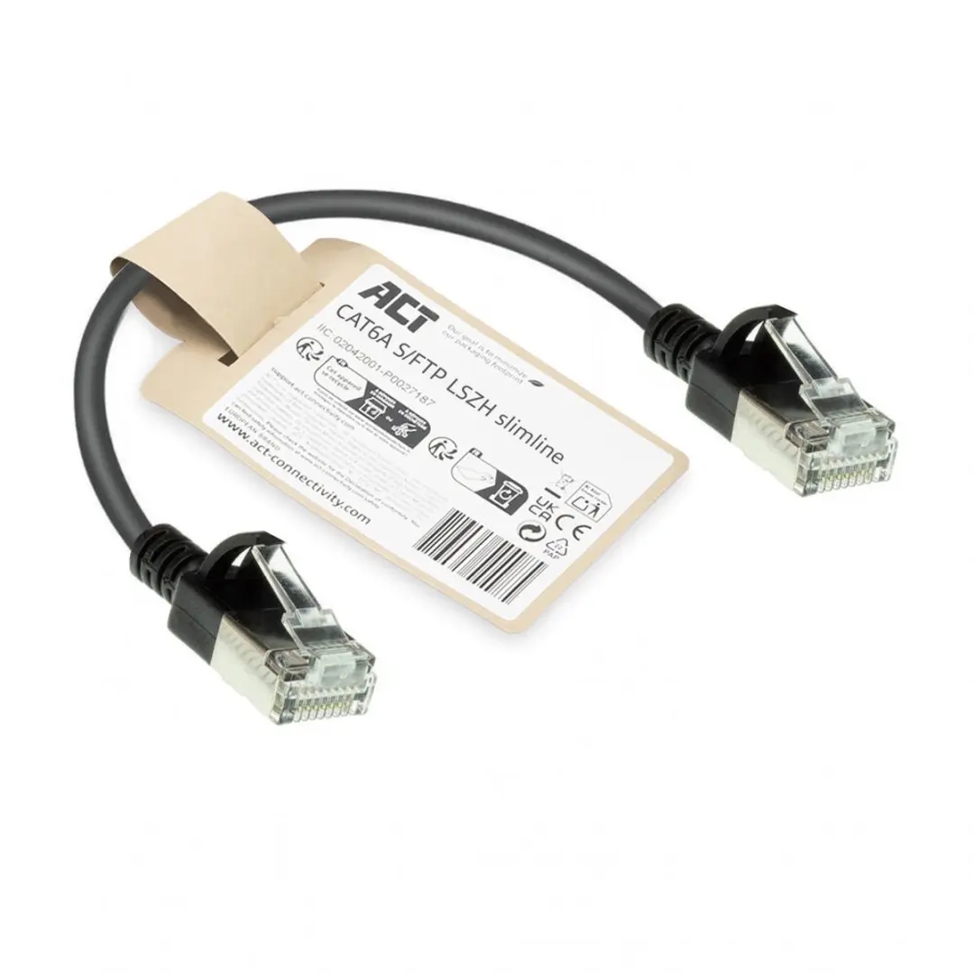 ACT DB7952 Patchkabel CAT6A S/FTP 0,25m - Zwart