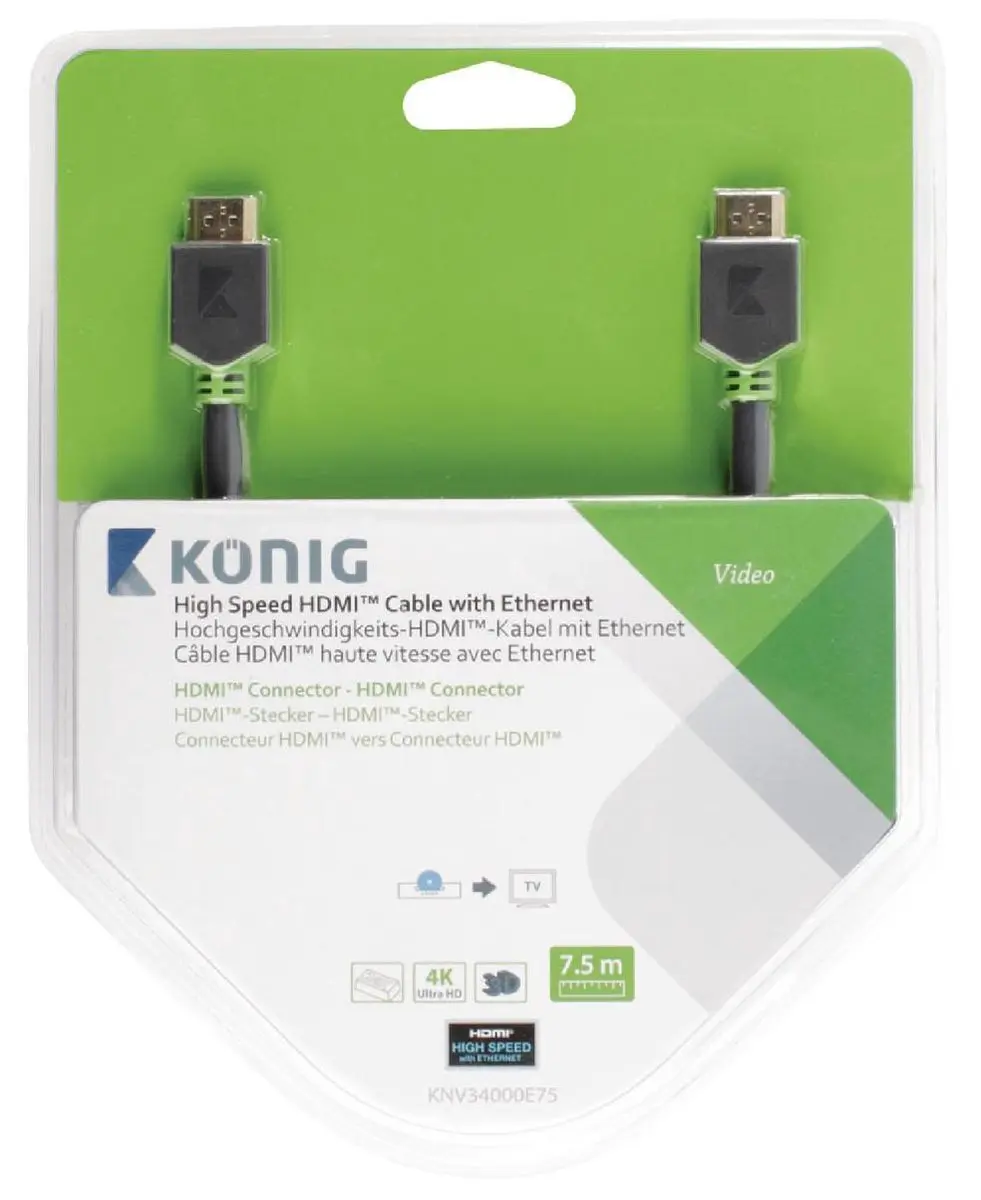 Konig High Speed HDMI-kabel 7,5m Ethernet - Zwart - afbeelding 6 van 6
