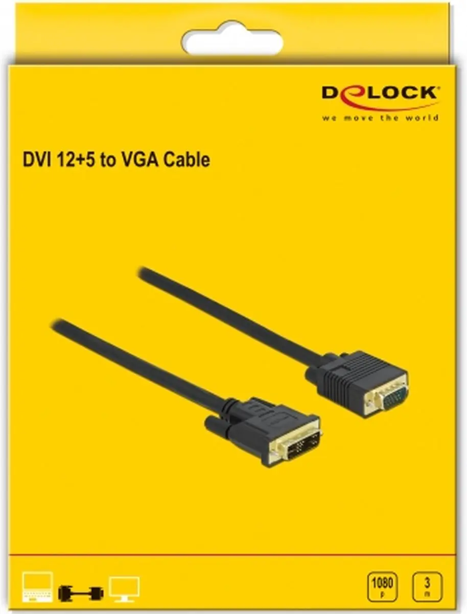 Delock DVI naar VGA Kabel 3m - Zwart