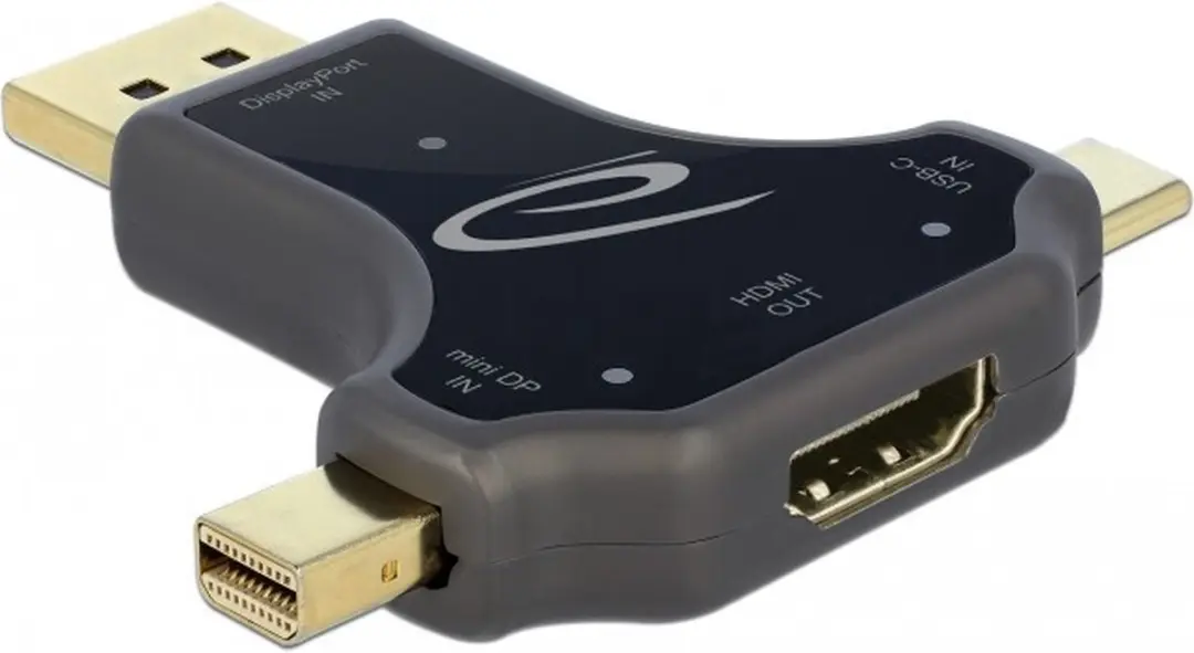 Delock 64060 3-in-1 Monitor Adapter USB-C/DisplayPort/mini DisplayPort naar HDMI - 4K 60Hz - Zwart