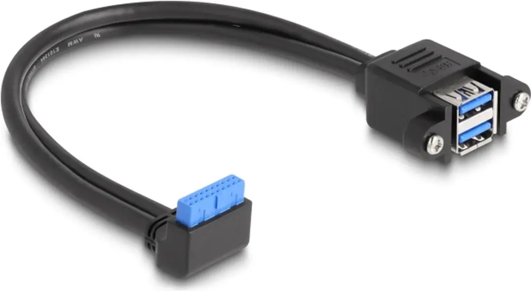 Delock USB 5Gbps Pinheader 90° naar 2x USB-A Vrouwelijk - 50cm - Zwart