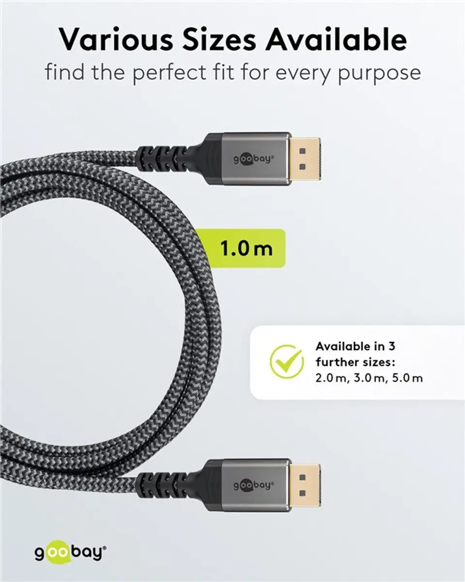 Goobay Plus DisplayPort Kabel DP2.1a 10K 60Hz 3m - Zwart/Grijs