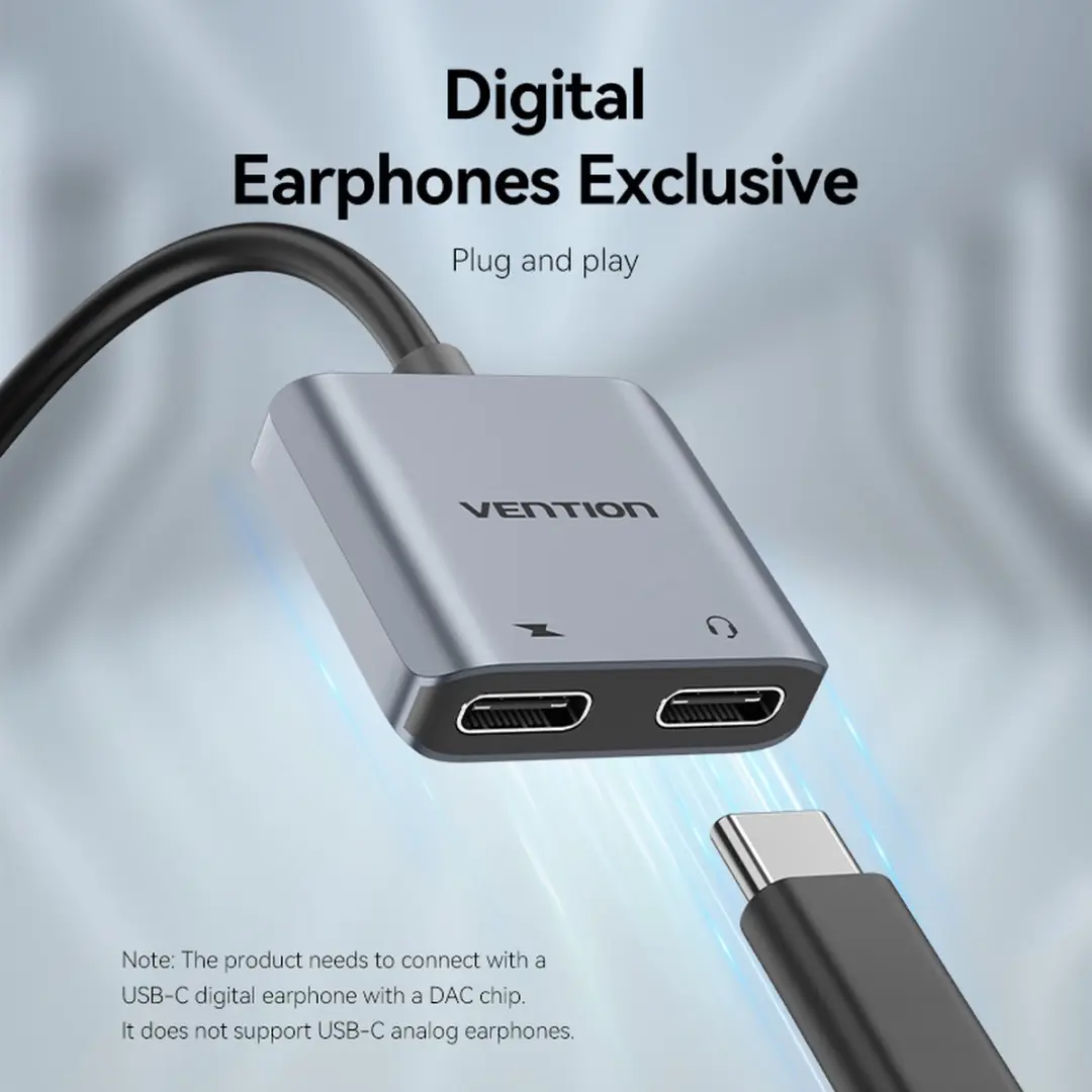 Vention BGZHA USB-C Tussenstuk 2x USB-C - Grijs