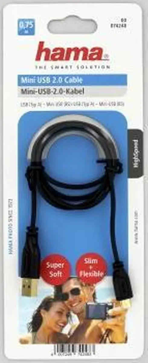 Hama USB 2.0 connectie kabel A plug - mini B plug