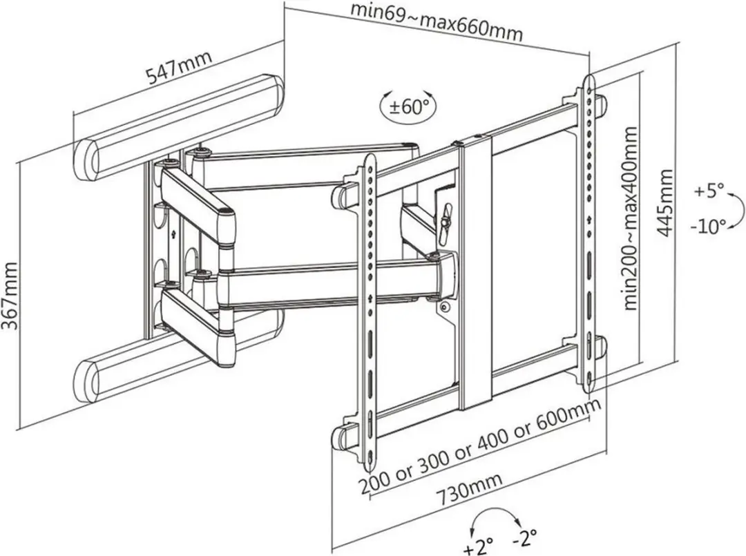 Roline Premium TV-muurbeugel 17.03.1246 - 70 kg - Zwart