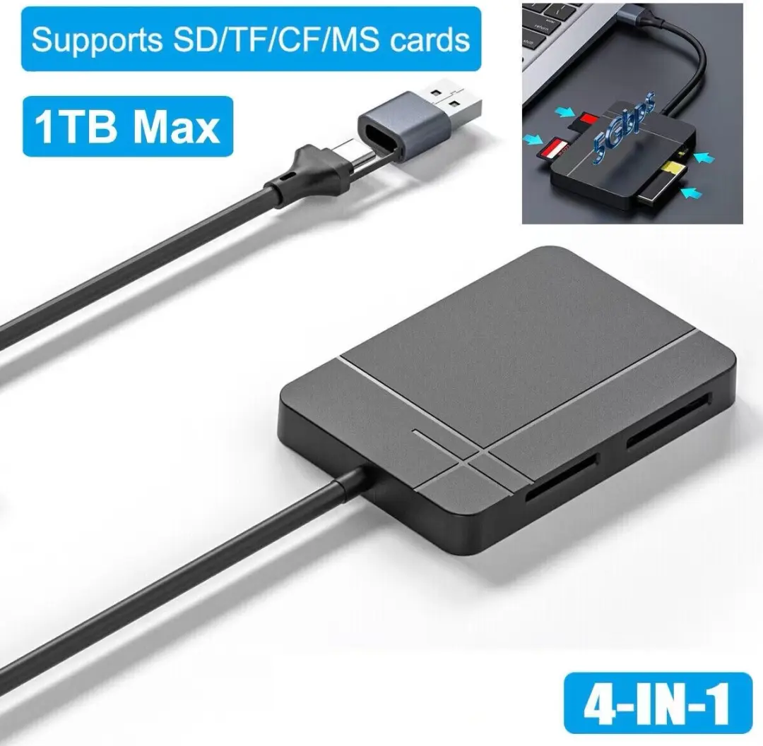 NÖRDIC CRD-027 Kaartlezer - USB-C 3.1 5Gbps - 1TB - Zwart