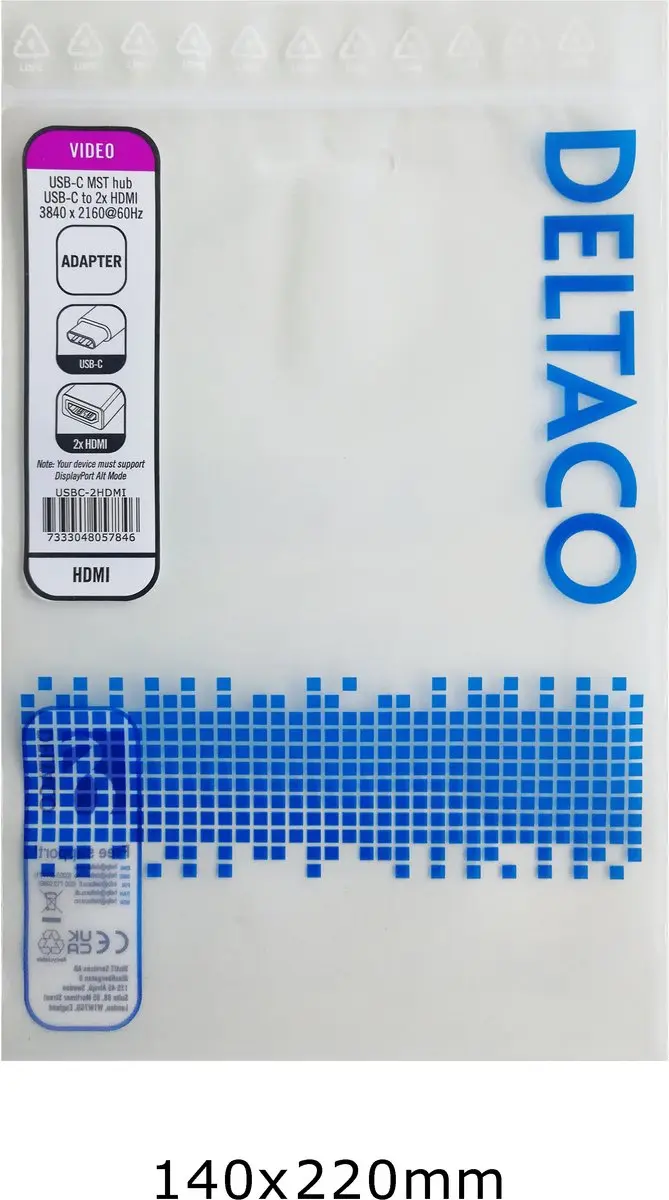 Deltaco USBC-2HDMI USB-C naar 2x HDMI Adapter - 2x 4K/60Hz - Zwart