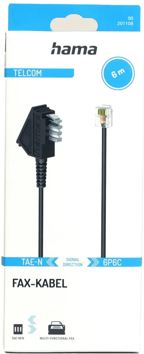 Hama Telefoon Aansluitkabel TAE-N naar RJ11 6m - Zwart