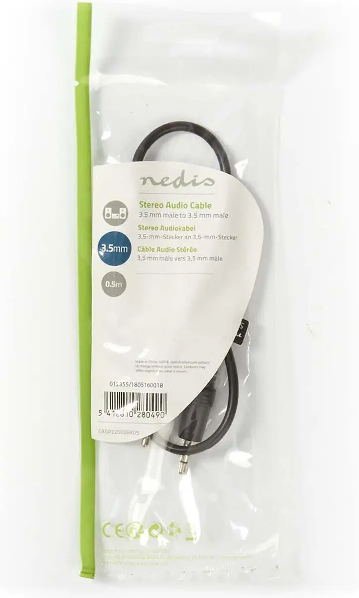 Nedis Stereo-Audiokabel 3,5mm - 0,5m - Zwart - afbeelding 6 van 6