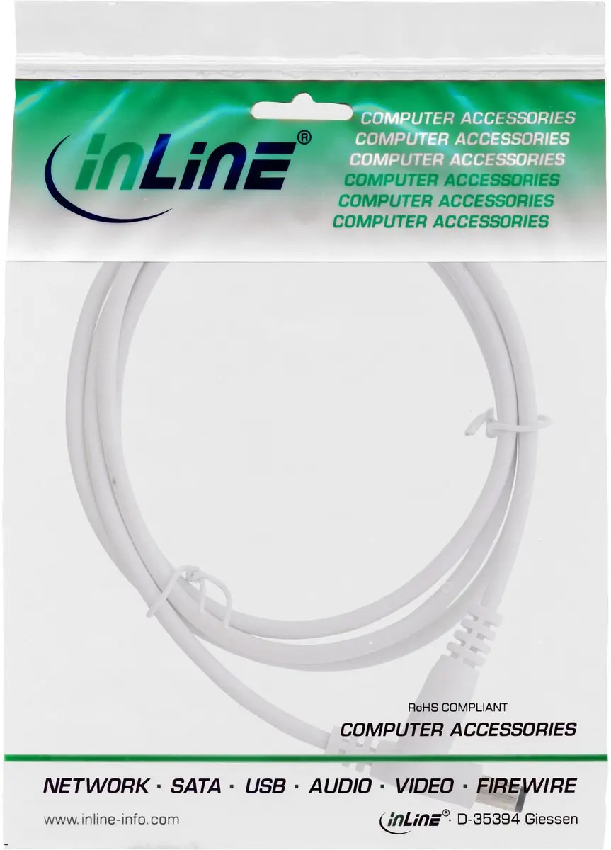 InLine DC Verlengkabel 5,5x2,1mm 140W AWG18 - Wit 1m