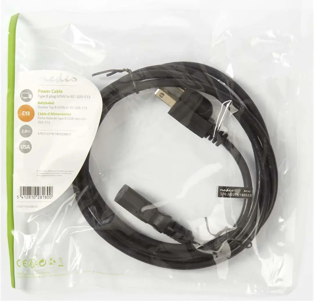 Nedis Stroomkabel CEGL11500BK20 USA Male - 2.00m - Zwart