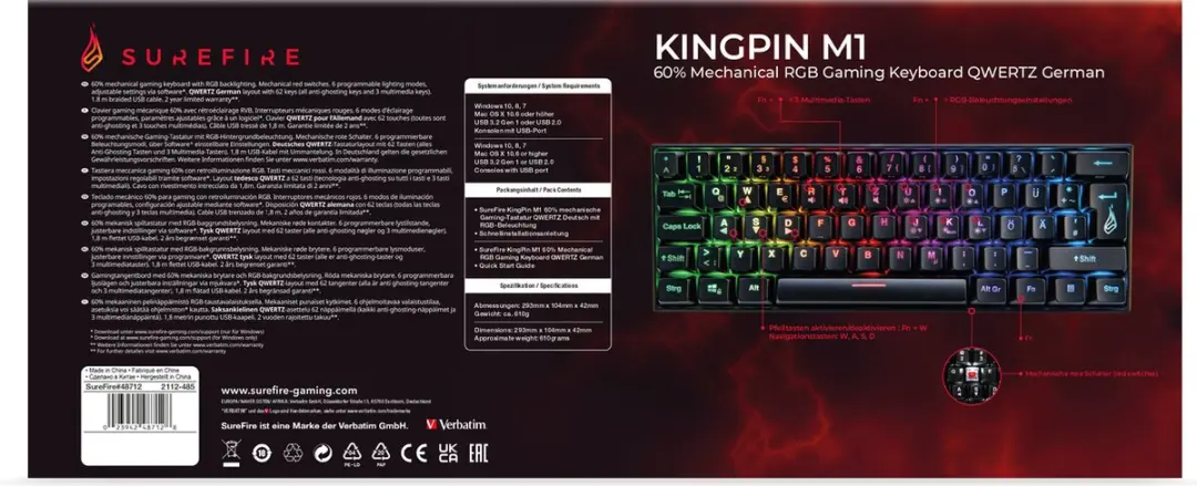 Verbatim KingPin M1 60% RGB Gaming Toetsenbord - QWERTZ - 048712