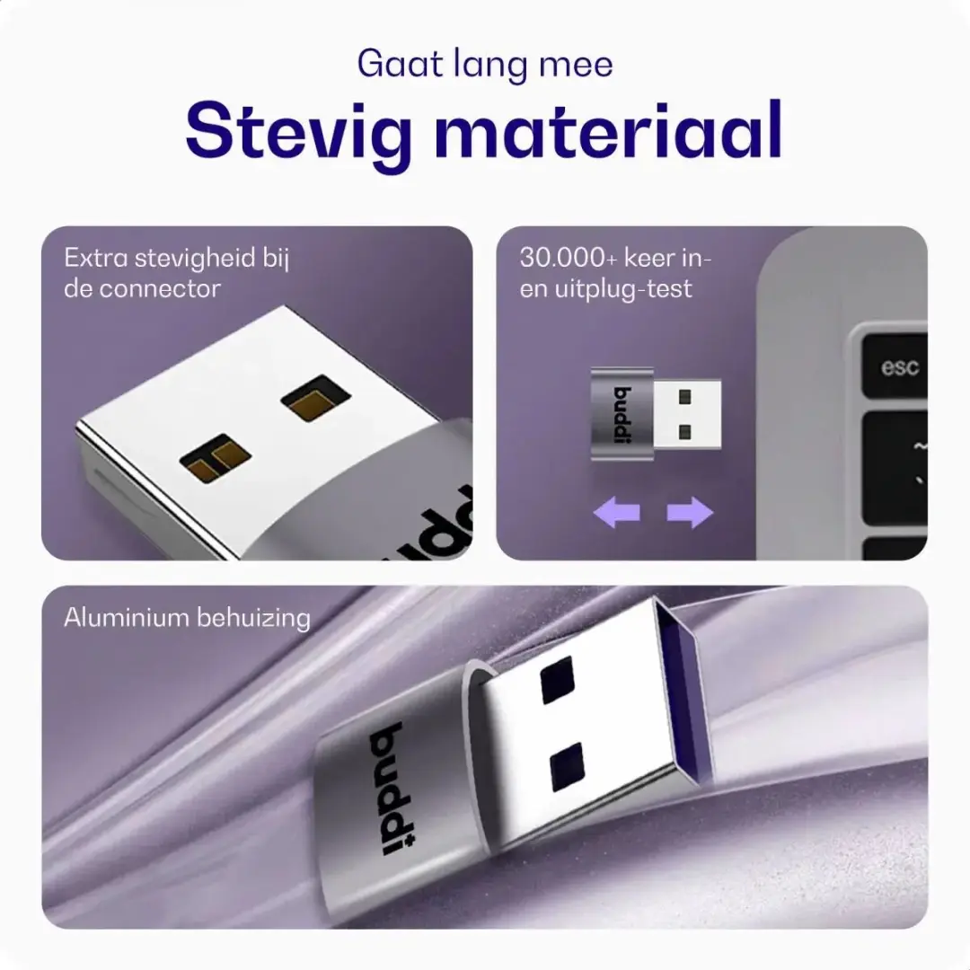 Buddi Ease USB-C naar USB-A Adapter - 3 Stuks - Grijs