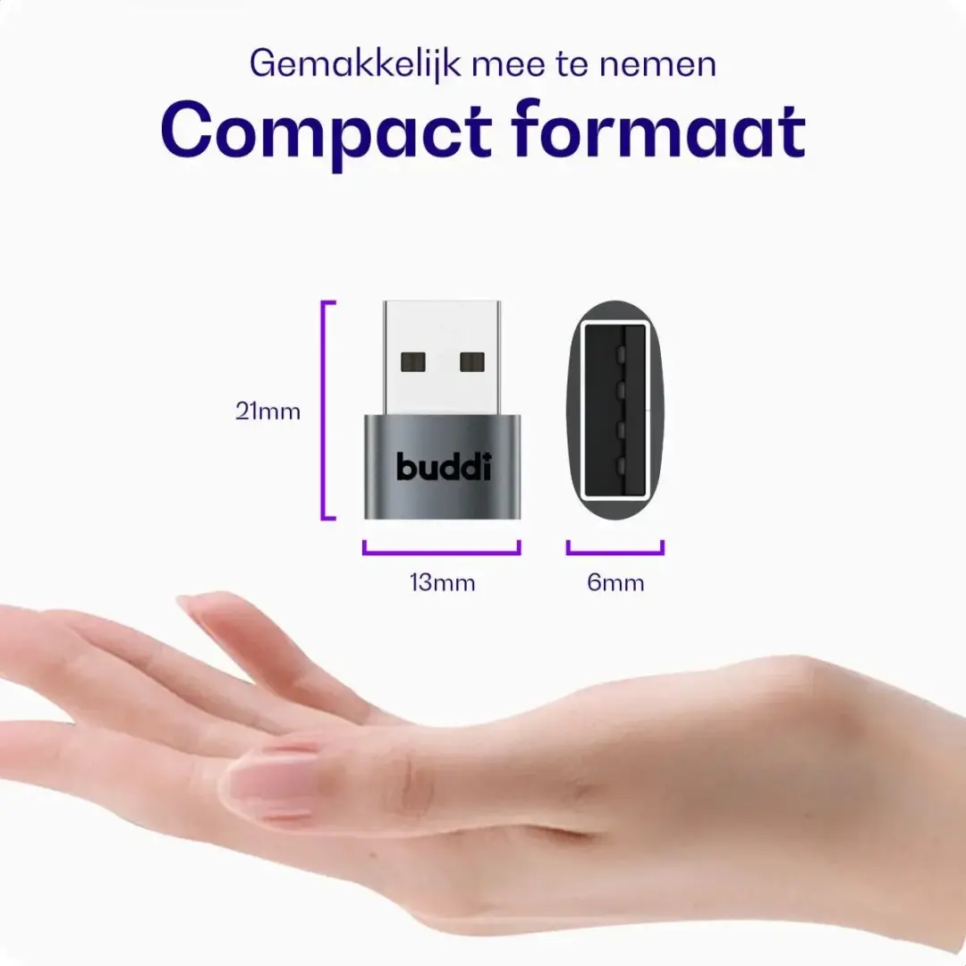 Buddi Ease USB-C naar USB-A Adapter - 3 Stuks - Grijs