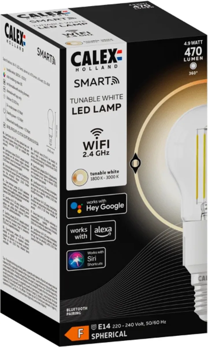 Calex Slimme LED Filamentlamp E14 4,5W - Warm Wit 1800K - Dimbaar