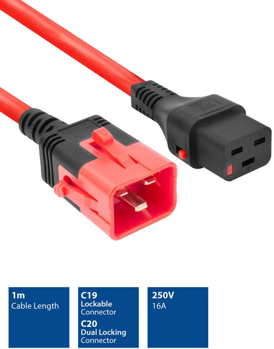 ACT Netsnoer C19-C20 Dual Locking - 1m - Rood
