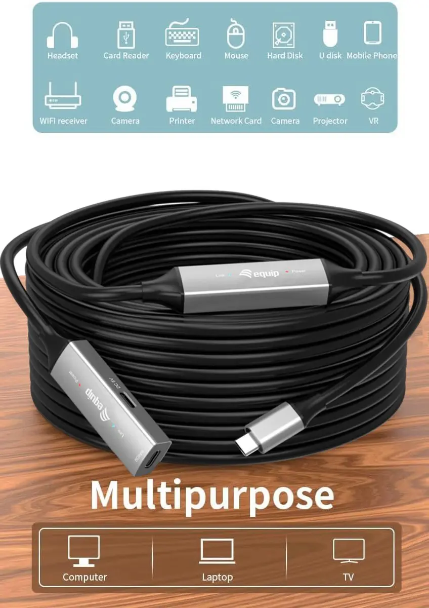 Equip 133357 USB 3.2 Gen 1 Kabel 10m USB-C - Zwart