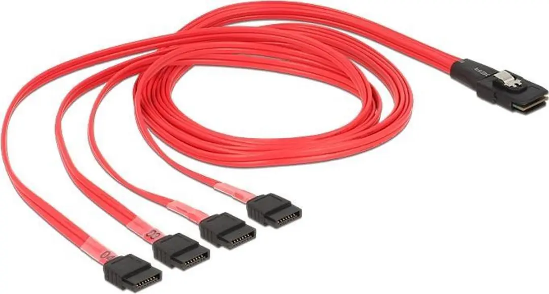 Delock Mini SAS naar 4x SATA Kabel - 83074 - Rood