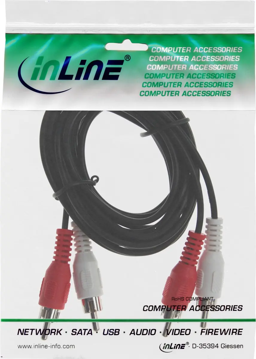InLine Cinch Kabel 2x M/M 5m - Zwart