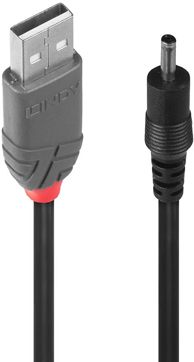 Lindy USB A naar DC-Hohlstecker Adapterkabel 3,5/1,35mm - Zwart