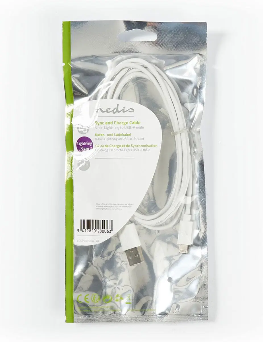 Nedis Lightning Kabel USB-A 2.0 2m - Wit