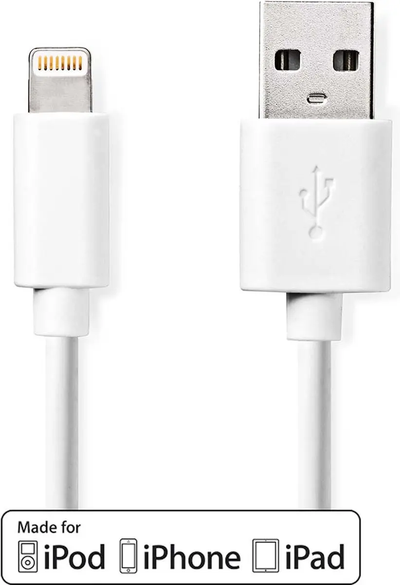 Nedis Lightning Kabel USB-A 2.0 2m - Wit
