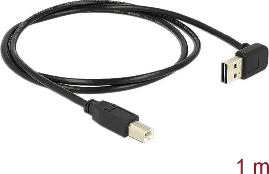Delock USB-A naar USB-B Haaks Kabel 2.0 - 1m - 2A - Zwart