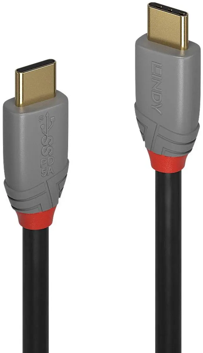 Lindy 36900 USB-C Kabel 0.5m - USB 3.2 Gen2x2 - Zwart/Grijs