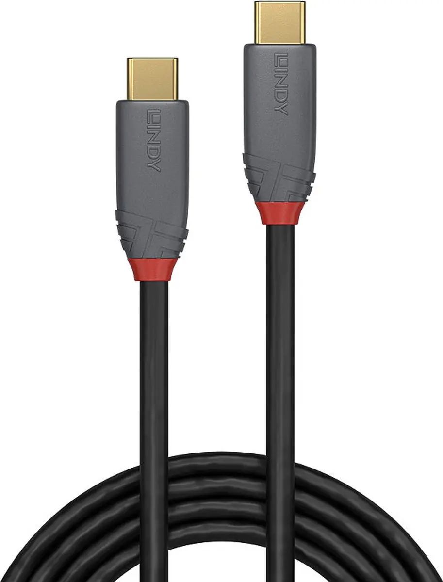 Lindy 36900 USB-C Kabel 0.5m - USB 3.2 Gen2x2 - Zwart/Grijs