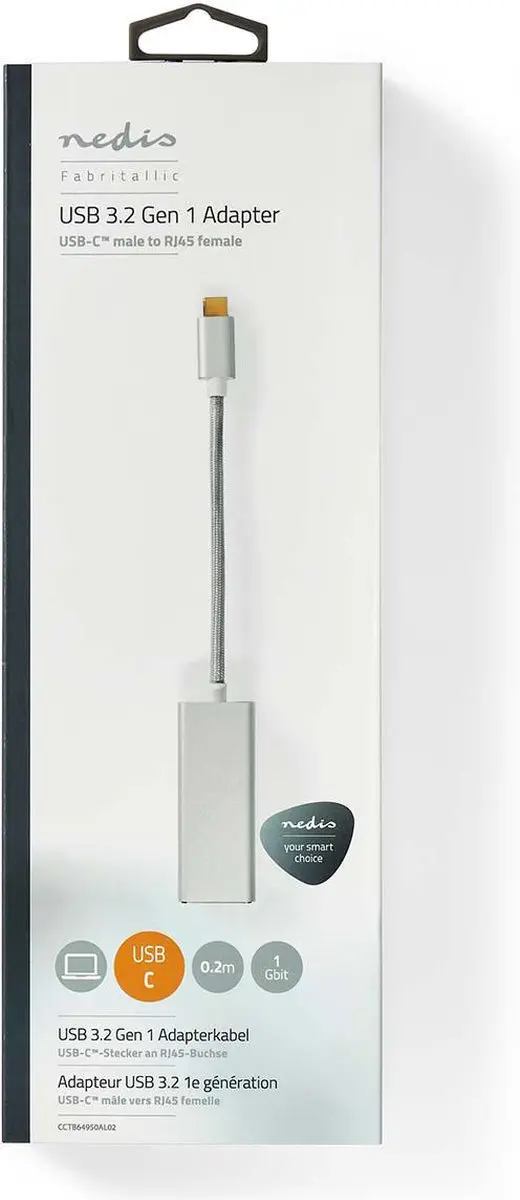 Nedis USB-C naar RJ45 Netwerkadapter 1Gbps - 0,2m - Zilver - afbeelding 6 van 6