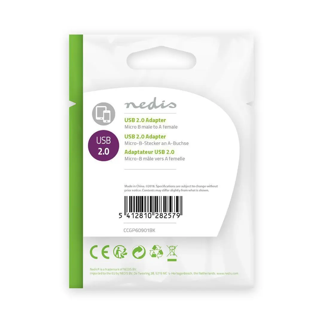 Nedis USB Micro-B Adapter CCGP60901BK - USB-A Female - Zwart
