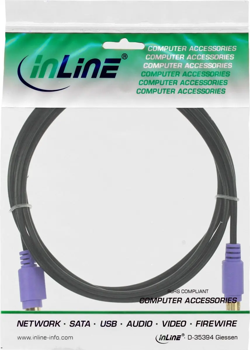 InLine Mini DIN 6-pins PS/2 Kabel 2m - Zwart/Paars