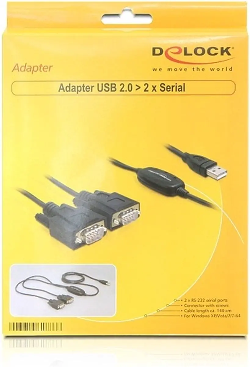Delock USB 2.0 Adapter 2x Seriële Poort - Zwart