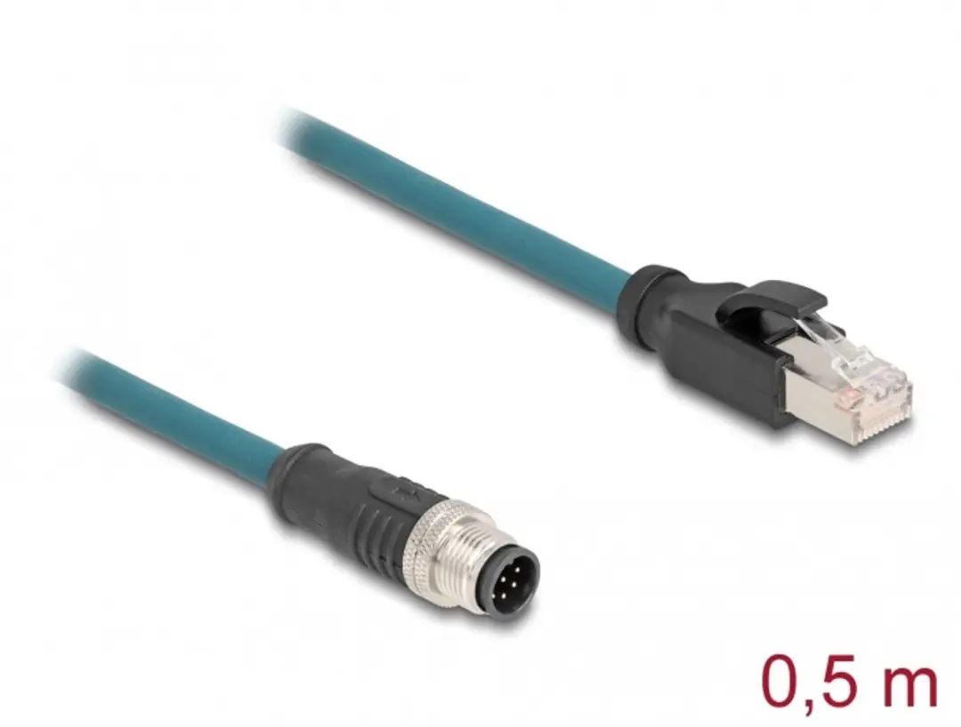 Delock M12 8-pins A-gecodeerd Industriële Netwerkkabel CAT5e 0,5m - Blauw