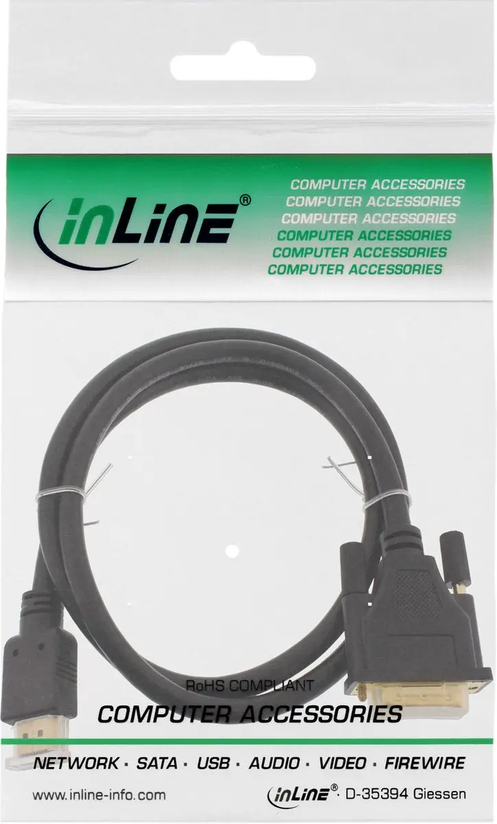 InLine DVI-D naar HDMI Kabel 0,3m - Zwart