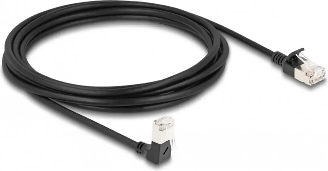 Delock RJ45 Cat.6A S/FTP Kabel 3m - 90° Hoek - Zwart
