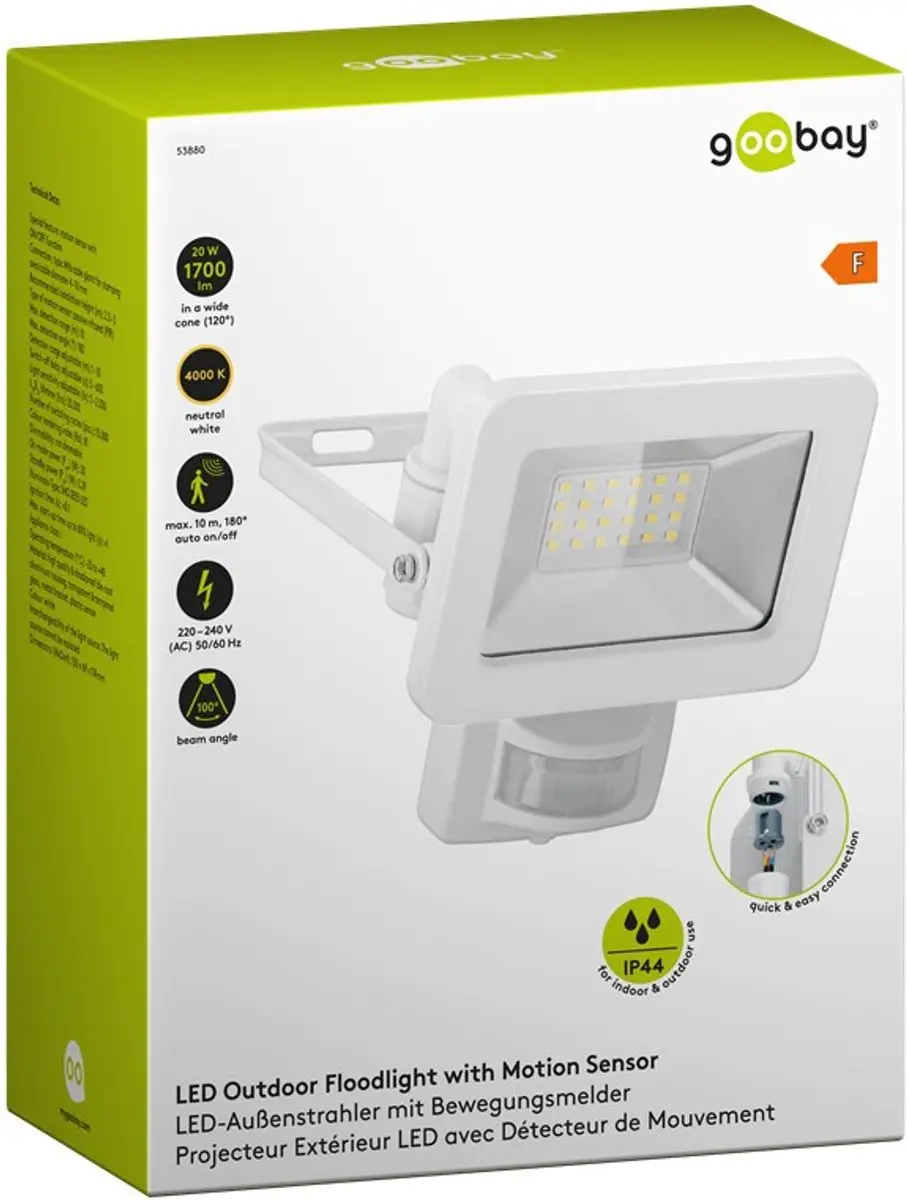 Goobay LED-schijnwerper 20W Wit - met bewegingssensor