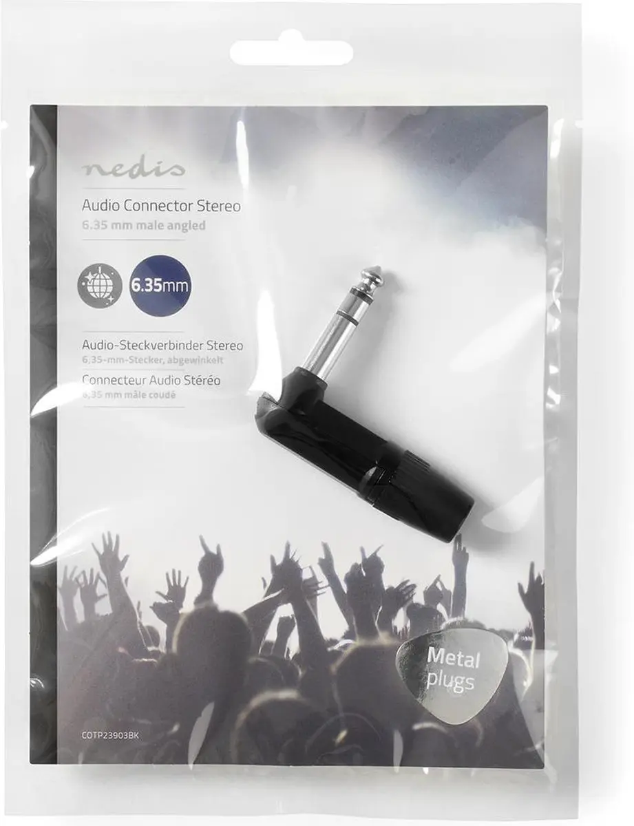 Nedis 6,35mm Audioconnector - Gehoekt Male - Vernikkeld - Zwart