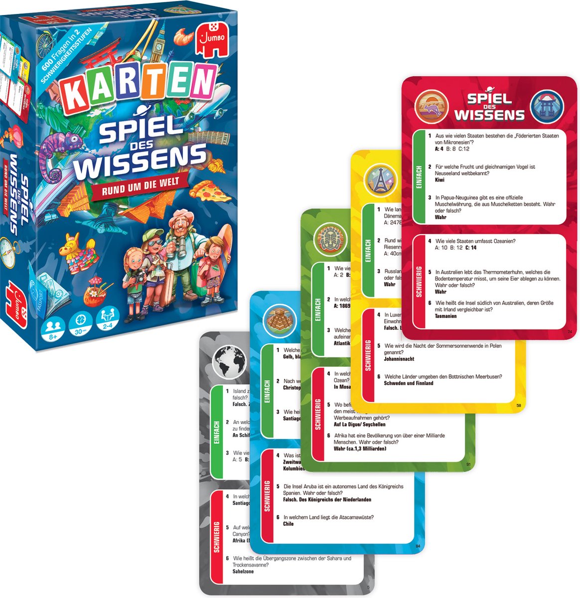 Jumbo Spiel des Wissens Rund um die Welt Kartenspiel, Kaartspel, Leren, 8 jaar, 30 min, 30 min, Familiespel