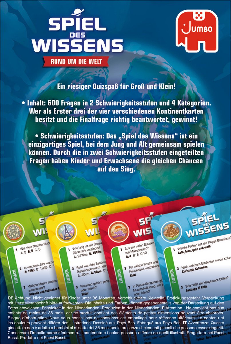 Jumbo Spiel des Wissens Rund um die Welt Kartenspiel, Kaartspel, Leren, 8 jaar, 30 min, 30 min, Familiespel