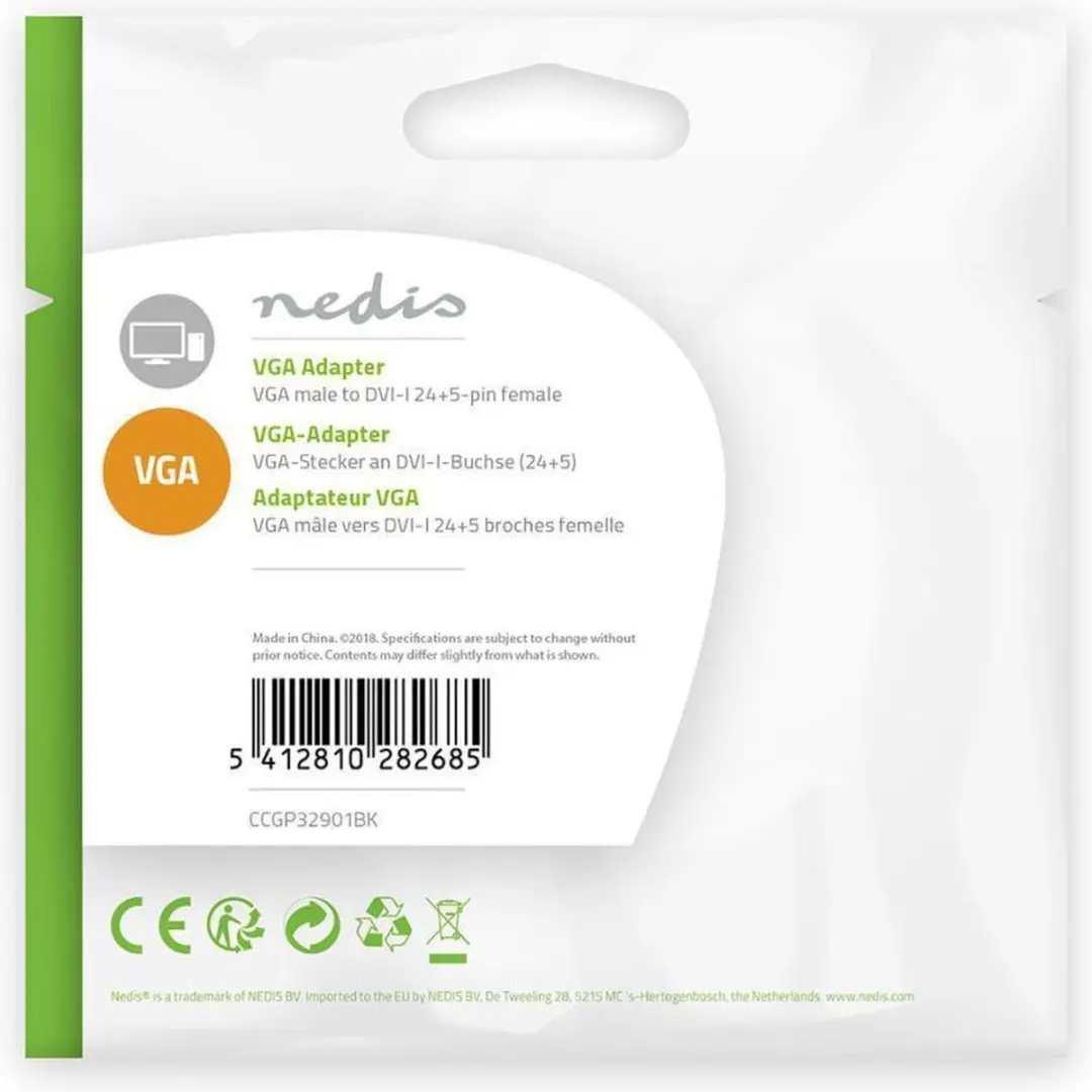 Nedis VGA naar DVI-I Adapter CCGP32901BK - Zwart - afbeelding 6 van 6