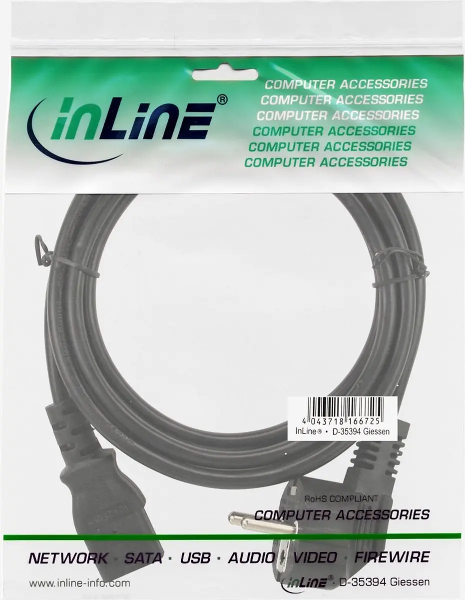 InLine C13 CEE 7/7 Stroomkabel 3x0,75mm - 0,3m - Zwart