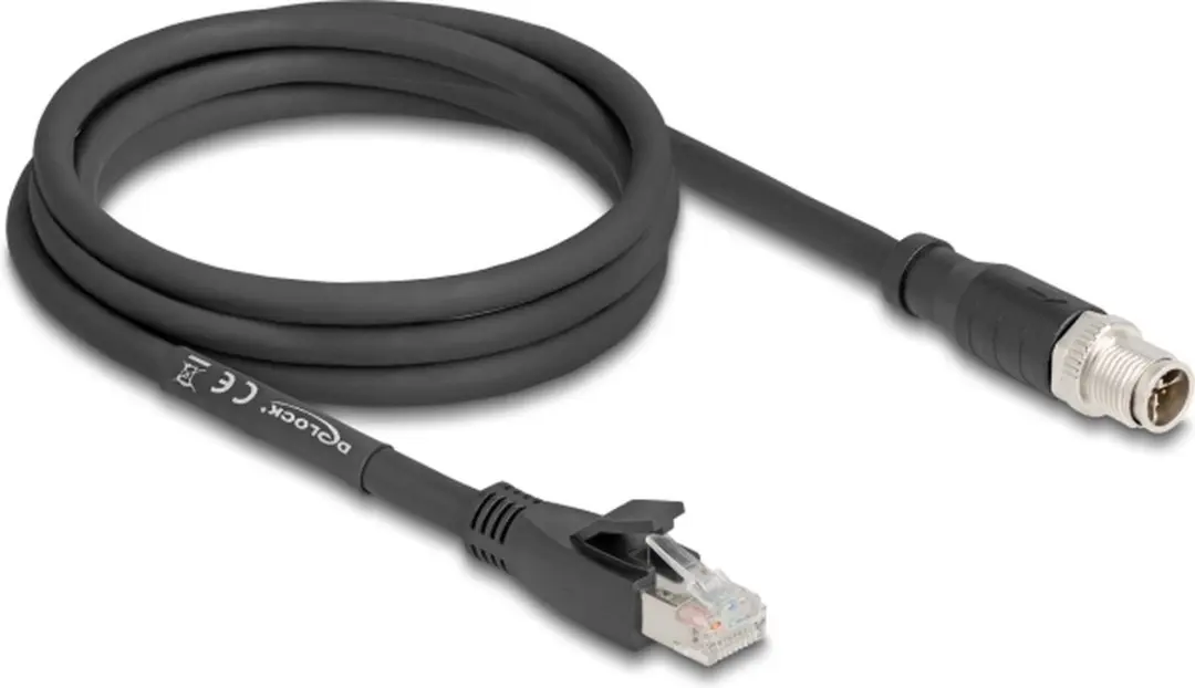 Delock M12 8-pins X-gecodeerd Industriële Netwerkkabel CAT5e 2m - Zwart