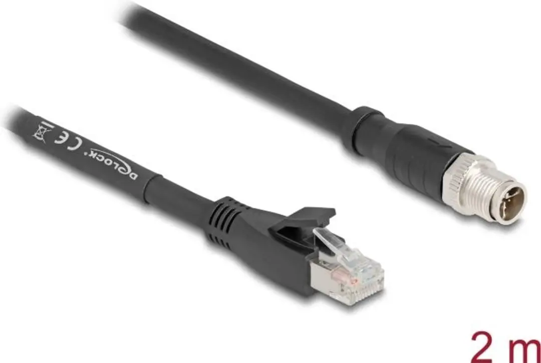 Delock M12 8-pins X-gecodeerd Industriële Netwerkkabel CAT5e 2m - Zwart