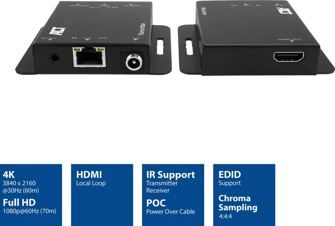 ACT AC7801 4K HDMI Extender Set - 40m CAT6 - IR - Zwart