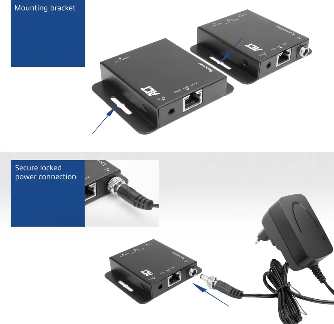 ACT AC7801 4K HDMI Extender Set - 40m CAT6 - IR - Zwart