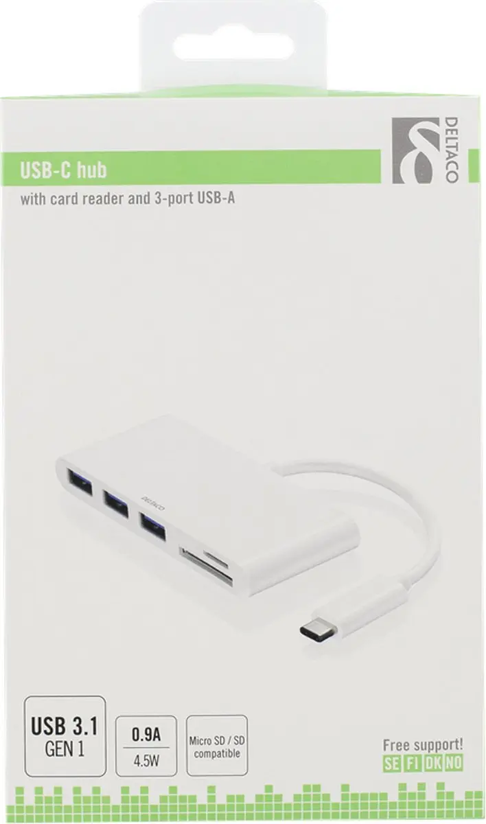Deltaco USBC-HUB USB-C HUB - MicroSD/SD Kaartlezer - Wit